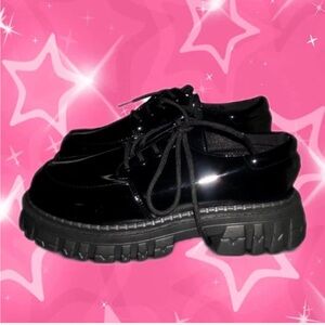 Glossy Black Platform Oxfords Shoes